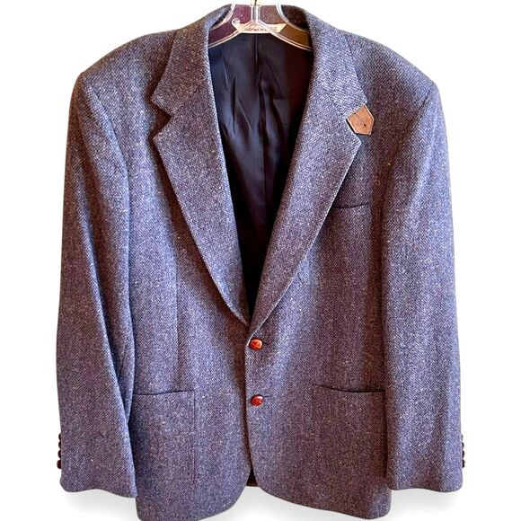 Stafford Men's Grey Tweed Lambs Wool Sport Coat Blazer w/Elbow Patches Sz 40L - Picture 1 of 16